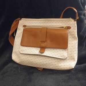 Fossil Brown and Cream Crossbody Bag